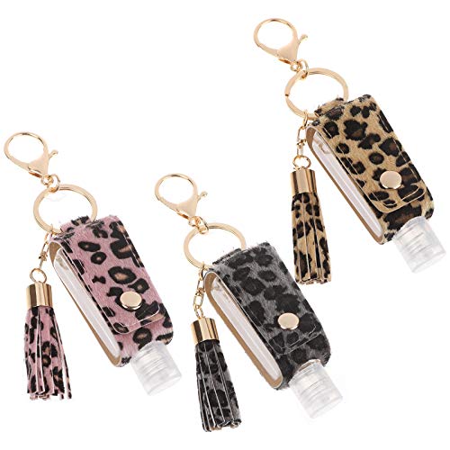 Preisvergleich Produktbild 3 x nachfüllbare Flaschen Leder Schlüsselanhänger Halter mit Quaste Leopardenmuster nachfüllbar leere Reiseflaschen Halter PU Leder Hülle mit Flaschen