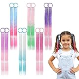 Dimeho 6 Pcs Braids Hair Extensions Colorful Rainbow Braided Rubber Bands Wig Braid Hair Rope Cosplay Ponytail Holders Hairpieces Styling Accessories for Women Party Dress Up