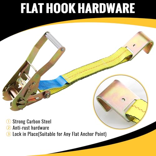 TLGREEN 4 Pack Car Tie Down Straps for Trailers - 2" x 10' -10,000LBS Break Strength Heavy Duty Ratchet Straps with Flat Hooks, for Hauling Truck, SUV, UTV, Motorcycle (Includes Storage Bag) Yellow by TLGREEN - Image 7