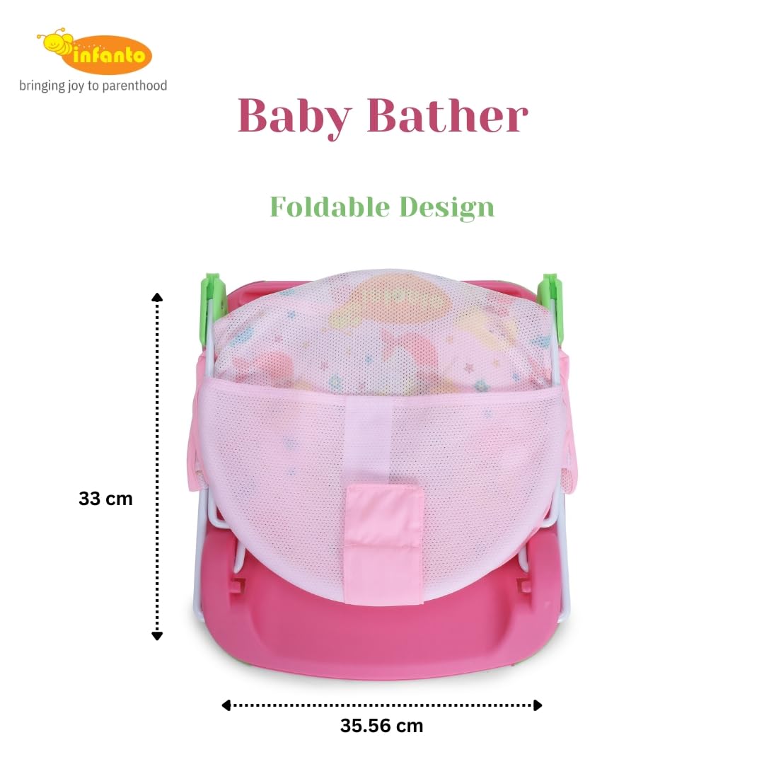 Infanto Baby Bather – Adjustable, Non-Slip & Foldable Bath Seat Chair for Newborns (0-12 Months) (Pink) - Image 6 thumbnail