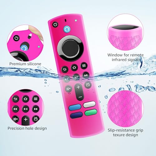 Image of (2 Pack) Fire Stick Remote Cover 3rd Gen with Alexa Voice Remote,Fire TV Remote Cover Glow in The Dark, Anti Slip Shockproof Silicone Protective Case with Lanyard(Glow Yellow&Not Glow Rose Red)
