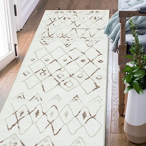 jinchan Kitchen Runner Rug 2x5 Moroccan Rug Modern Hallway Rug Washable Rug Geometric Runner Non Slip Accent Soft Thin Rug Carpet Runner for Bedroom Bathroom Laundry Room Living Room Tan