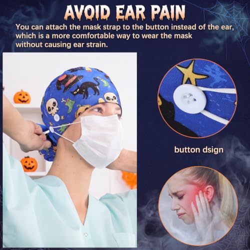 Image of HooLing 6 Pcs Scrub Caps for Women Nursing Hat with Button
