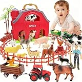 BOLZRA Farm Animals Big Red Barn Toy for 1 2 3 4 5 Years Old Toddlers, Kids Farm Figures Fence Playset with Tractor, Preschool Montessori Learning Toys, Christmas Birthday Easter Gift for Boys Girls