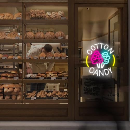 Image of Cotton Candy Shop Neon Sign Lollipop Food Led Light Home Wall Kitchen Decor Coffee Bar Shop Store Decoration, Dessert Business Light Up Signs Candy Party Decorations for Man Cave Bar Pub