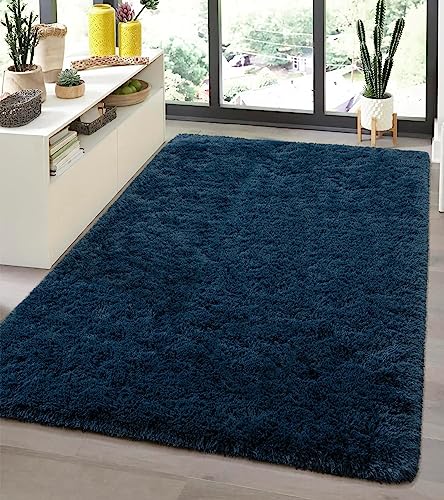 Andecor Soft Fluffy Bedroom Rugs, 3 x 5 Feet Indoor Shaggy Plush Area Rug for Boys Girls Kids Baby College Dorm Living Room Home Decor Floor Carpet, Navy Blue