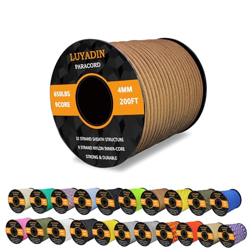 LUYADIN Paracord 650lb - 9 Strand Parachute Spool Cord - 40+ Colors-100ft 200ft 500ft 1000ft 4mm,Paracord for Camping,Hiking,Fishing,Outdoor and DIY