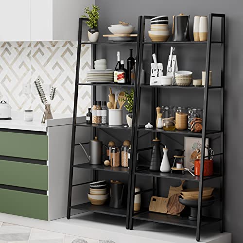 Gadroad 5-Tier Ladder Shelf, Free Standing Display Bookcase With Metal Frame, Ladder Shelves Plant Shelf For Living Room/Office/Balcony/Bathroom/Bedroom, Grey #TOP4