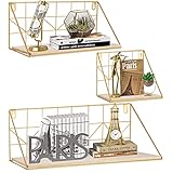 Schweberegal 3er Wandregal, Wandmontage schwebende Regale - Optyuwah Hängeregal Regalbrett mit Metallgitter für Dekostück - Display Rack Storage beim Wohnzimmer Schlafzimmer Küche