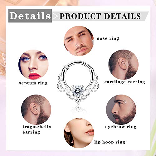 LOYALLOOK 8PCS 16G Septum Clicker Ring Stainless Steel CZ Opal Cartilage Helix Tragus Hoop Daith Earrings Nose Rings Hoop Hinged Segment Clicker Ring Piercing Jewelry4