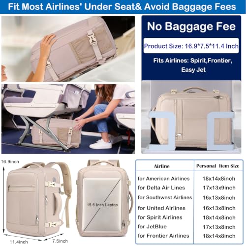 Image of EZUOLA Carry On Backpack, Travel Backpack for Men Women Airline Approved, Underseat Personal Item Travel Bag With Shoe Compartment,Laptop Mochila 15.6inch Casual Daypack for Weekender College,Beige
