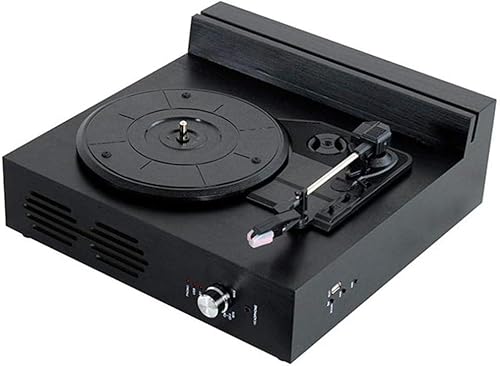 ビニールプレーヤー ヴィンテージ、Bluetooth ビニールレコードプレーヤー ディスプレイ オーク材 回転式レコードスタンド スロット1つ 内蔵ステレオスピーカー2つ 3スピード蓄音機付き