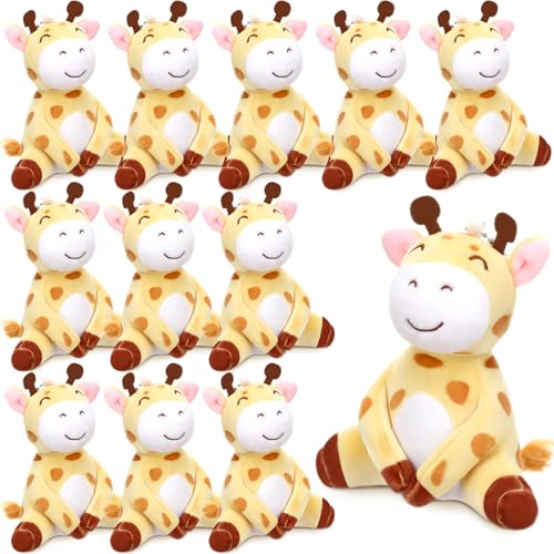 Hiboom 12 Pcs Cute Plush Giraffe Stuffed Animals for Kids 4.7 Inch Mini Stuffed Safari Animal Toys Giraffe Keychains Jungle Forest for Baby Shower Boy Girl Birthday Party Classroom Gifts