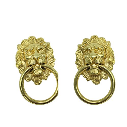Homyl 2x Puxador de Cabeça de Leão Puxador Porta Cabine Gaveta Decoração de Móveis Dourado, S