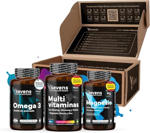 Pack Energía y Vitalidad para Regalo - Multivitaminas + Omega 3 Pescado + Citrato de Magnesio | Reducción de Fatiga y Salud del Corazón y Mente | Ideal para el Rendimiento Diario y Bienestar general