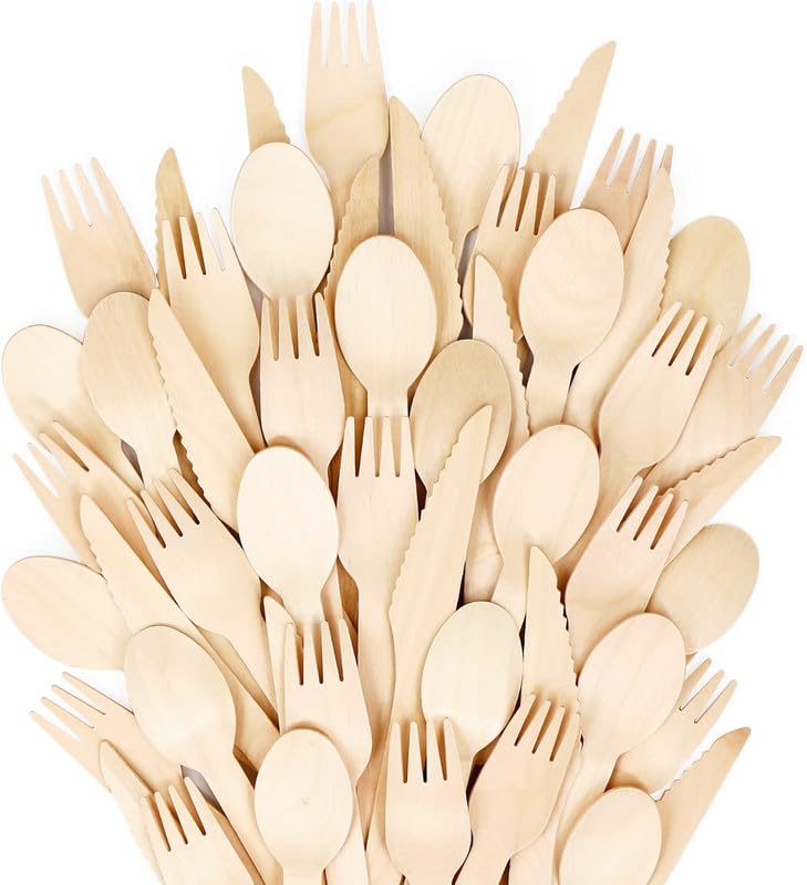 Cubiertos de madera desechables para organizar barbacoas, picnics al aire libre y fiestas 6