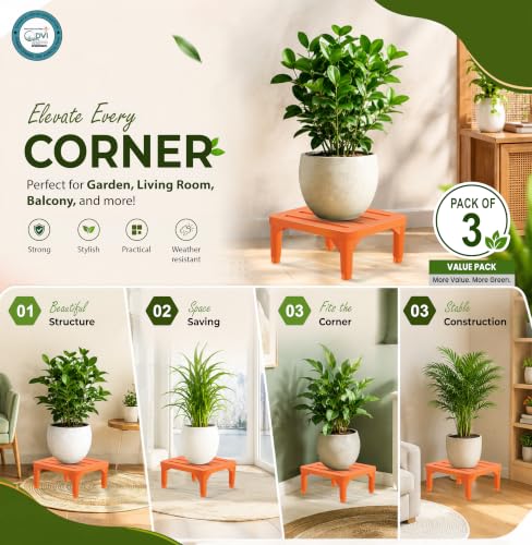 Image of DVI Heavy Duty Orange Plant Stand | Pack of 3 | Strong, Durable, Rust-Proof | Supports Up to 200 Kg | Indoor & Outdoor Use | Pot Stand for Big Size Plants | All Weather Resistant Pot Stand