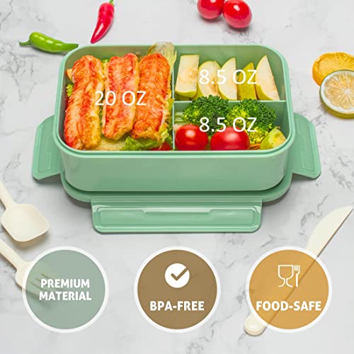 Bento Box For Adults Kids, 1100Ml Lunch Container Bento Boxes With Built-In Utensil Set, Leakproof,Dishwasher Micro-Wave Safe(Mint Green) #TOP1