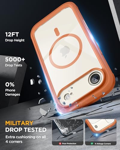 Image of Miracase Magnetic for iPhone Air Case 6.5 inch [Compatible with MagSafe] Full-Body Phone Case with Built-in Glass Screen Protector & Camera Control,Drop Proof iPhone 17 Air Case Cover, Orange