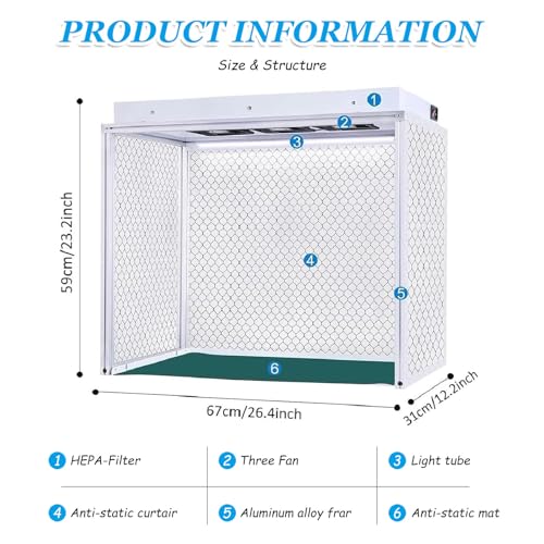 Laminar Flow Haube mit HEPA-Filter, drei Ventilatoren & intensivem Licht für staubfreies Arbeiten, ideal für Labor und Reinräume