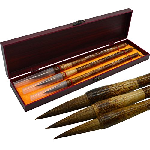 Omonic 3 Pcs Top Goat Wolf Hair Chinese Caligraphy Kanji Japanese Sumi Drawing Brush Pack of 3 Set Size L M S