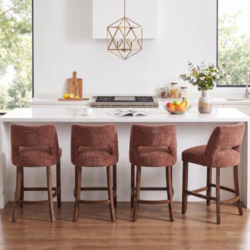 Image of VKNOW Bar Stools Set of 2, 26 inch Fabric Counter Height Bar Stools, Rusty Red