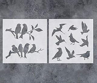 GSS Designs 2 Pcs Reusable Birds Stencil 12 x 12 Inches Vintage Shabby Chic Birds on Tree Stencils Bird Leaf Drawing Stencils for Painting on Craft Wall Furniture DIY Nature Home Decor Wood Sign