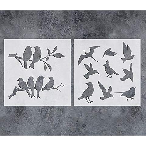 GSS Designs 2 Pcs Vintage Birds Stencils Cover