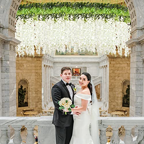 Bleum Cade 10 Pcs White Wisteria Hanging Flowers, 3.6Ft/Pcs Fake Wisteria Flowers, Artificial Hanging Wisteria Garland For Wedding Party Home Backdrop Wall Decorations #TOP7