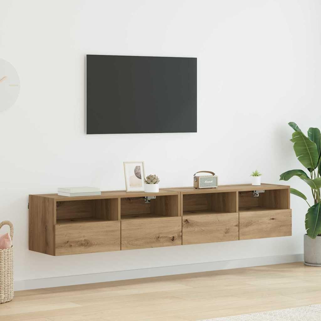 Regały ścienne pod telewizor, zestaw 2 sztuk, dąb Artisan, 80 x 30 x 30 cm, materiał drewnopochodny, pływający regał na media do salonu, sypialni