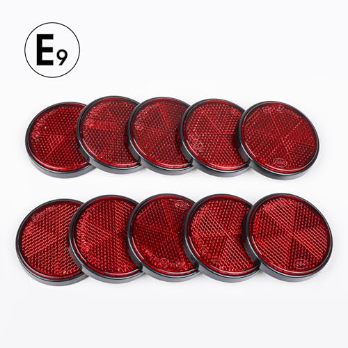 Image of 10 Pack Red Self Adhesive Round Reflectors, E9 Approval Road Safety Stick-on Rear Reflectors for Trailer Caravan Truck Lorry or Agricultural Machines