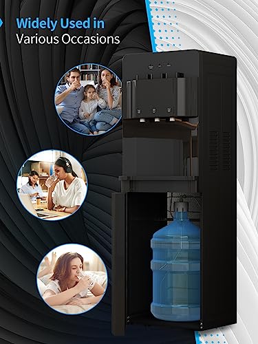 Image of TABU Bottom Loading Water Cooler with 3 Temperature-Hot, Cold, Room Settings, 3 or 5 Gallon Bottle Freestanding Water Dispenser with Child Safety Lock, Anti-Scalding, for Home /Office,Black