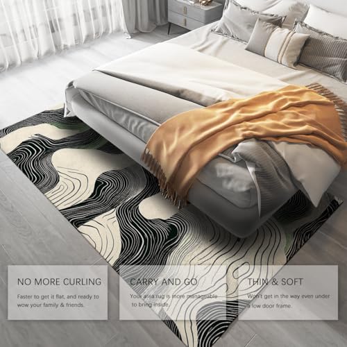 Moquette Waves noire et blanche 150x210 cm avec tapis géométrique vert lavable - 5