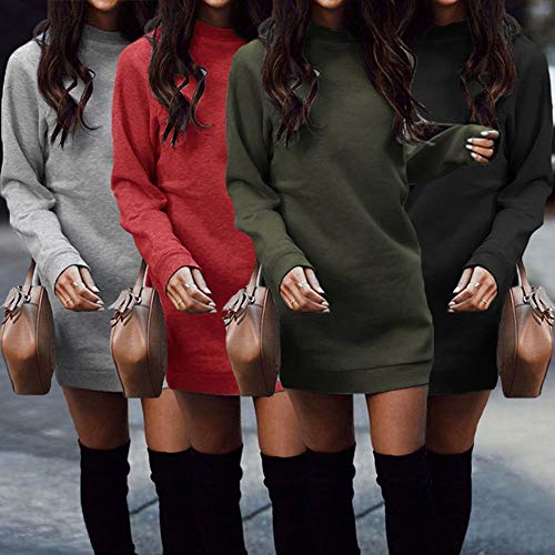 Xuan2Xuan3 Women's Fleece Long Sweatshirt Dress Crewneck Pullover Casual Long Sleeve Bodycon Mini Sweater Dress Army Green #TOP1