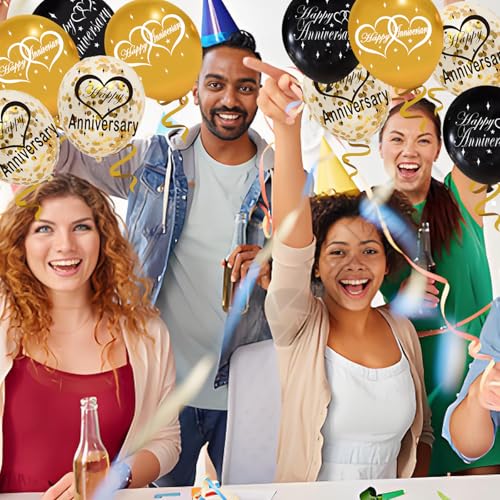 30Pcs Happy Anniversary Balloons Decorations Gold Glitter Party Kit for 10th/20th/30th/40th/50th/60th Weddings - Balloon Set - Image 3