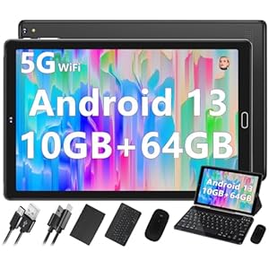2024 Newest Tablet 10” Android 13 10GB RAM+64GB ROM (TF 1TB), Octa-Cores, WiFi 5G/2.4G Bluetooth 5.0, GPS, OTG, 6000mAh, 8MP+5MP, FHD IPS Display, Tablet PC with Case, Keyboard & Mouse, Black