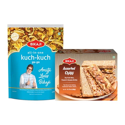 Bikaji Assorted Chikki 400g & All In One Kuch Kuch 1Kg Combo | Ready to Eat Indian Namkeen | Crunchy Bar Snack, Tea-Time Munchies & Party Mix | Authentic Munching Pack for Sharing & Everyday Snacking