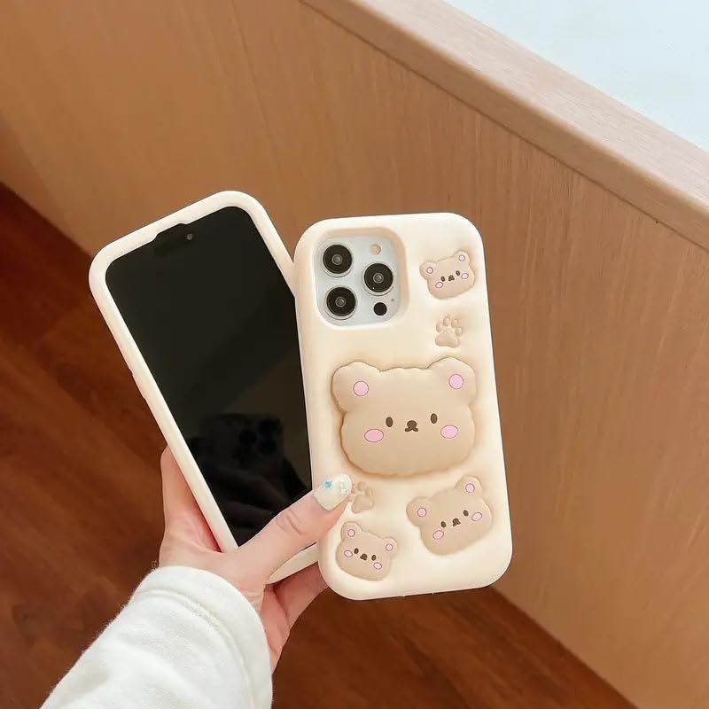 Image of COVERLY for iPhone 12 Pro Teddy Bear 3D Cartoon Case,Full Protective Cotton Bear Love Graphic Back Case with Holder Cute Soft Silicone Stylish Fashion Fun Aesthetic Cover for Apple iPhone 12 Pro