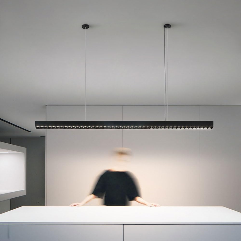 Grille Linear Pendant Light 4000K LED Hanging Light Fixture Adjustable Height Chandelier for Kitchen Island Dinning Room Living Room Office Matte