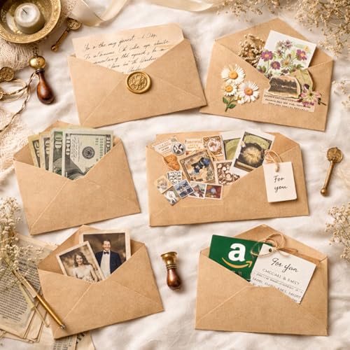 Image of Celebrations Vintage Brown Kraft Paper Envelope For Wedding Invitations, Love Letters & Romantic Messages, Old-Style Envelope for Wedding Cards, Invitations & Letters - Pack Of 15