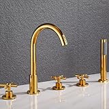 YRUIIA Badewannenarmatur Wannenrand 5-Loch Wannenrandarmatur Wannenrand Badewanne Armatur Set Multifunktions Badewannen-Armatur Wannenrandkombination für Badezimmer,Gold