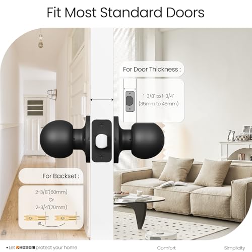 HOSOM Passage Door Knob, Matte Black Door Knobs Keyless Doorknobs for Interior Doors, Hallway, Closet and More, No Locking Door Handle, 1 Pack - Image 2