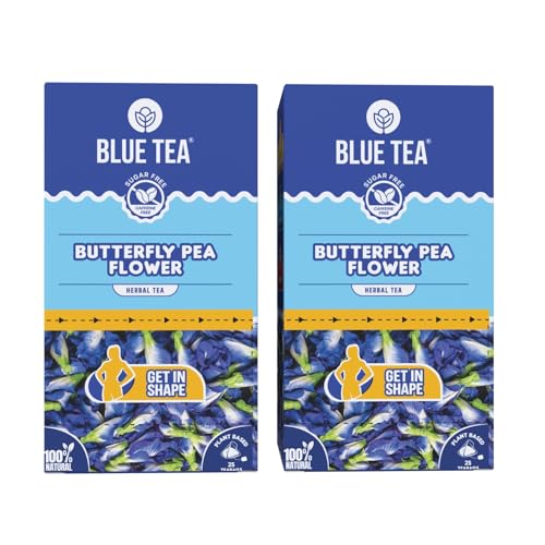 Image of BLUE TEA - Butterfly Pea Flower Tea - 25 Tea Bags (Pack of 2) Plant Based | Weight Management | Antioxidant Rich | Shankhpushpi | Caffeine Free - Flower Based | Single Tear Box | Easy Pull Sachets