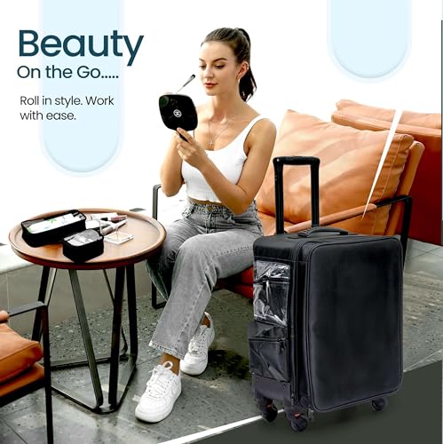 Image of SHAMAX Professional Makeup Artist Trolley | Large Rolling Cosmetic Case with 360 Wheels, Adjustable Dividers & Removable Bags | Salon, Hairstylist & MUA Travel Organizer (55Hx36.5Lx25W cm)