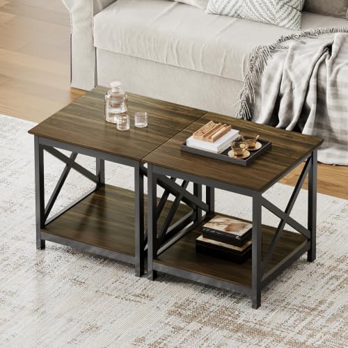 Image of ChooChoo End Tables Set of 2, 24 Inch End Table with 2-Tier Storage Shelf