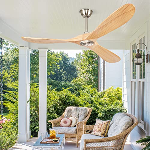 BOOSANT 72” Ceiling Fans Without Lights, Wood Ceiling Fan with Remote Control No Light, Modern Propeller Ceiling Fan with 3 Blades,Brushed Nickel Outdoor Ceiling Fans for Patios (Nature Wood) by BOOSANT - Used condition - US$136.01