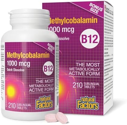 Natural Factors Vitamin B12 Methylcobalamin 1000 mcg, 210 Sublingual Tablets, VALUE SIZE, Quick Dissolve, Most Bioactive Form, Supports Formation of Red Blood Cells & Healthy Immune Function, Proudly Canadian