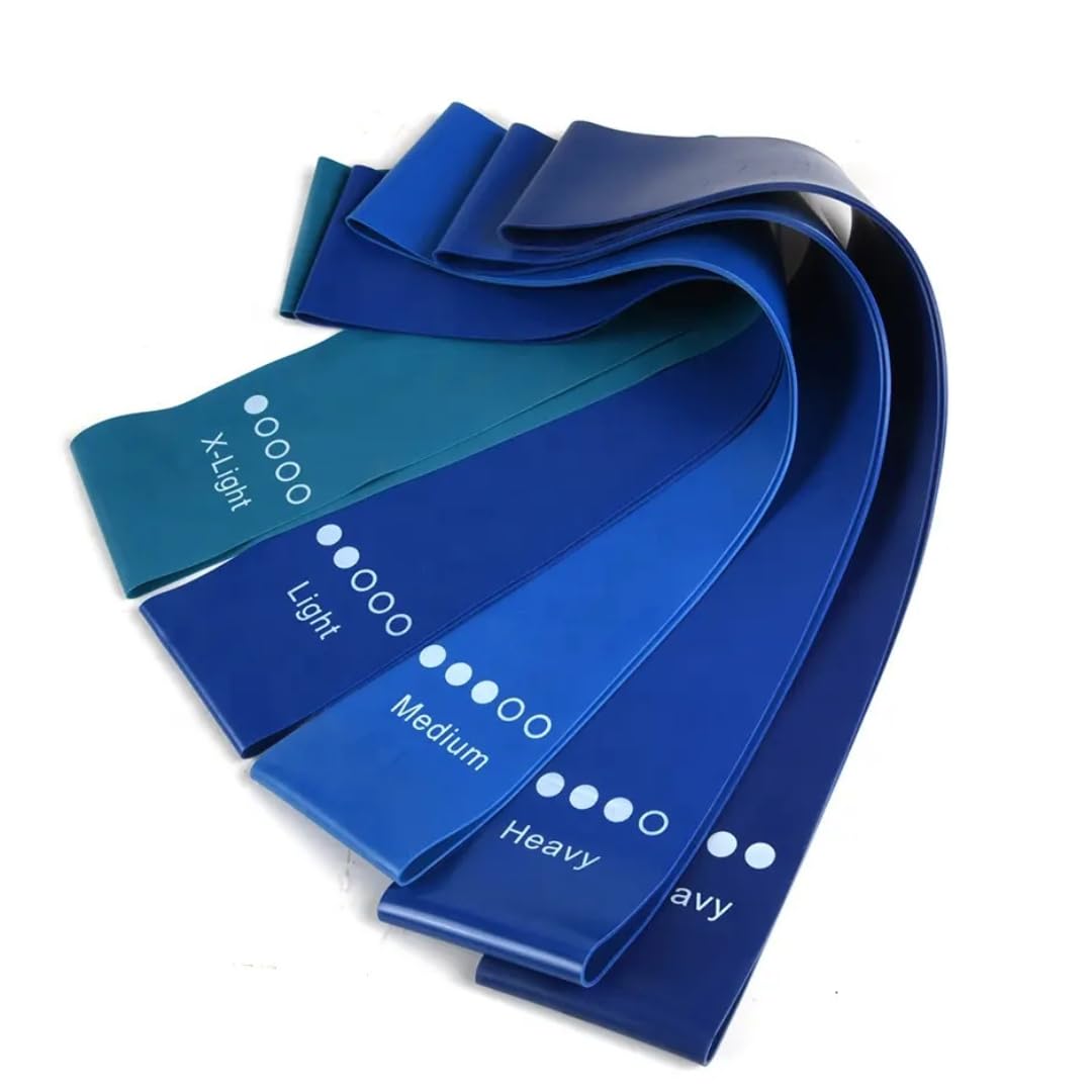 Set of 5 Latex Resistance Bands for Exercise – Multiple Strength Levels, Ideal for Full-Body Workouts, Rehabilitation, Yoga, Pilates, and Physical Therapy (Bands can Come in Pink or Blue Color)