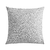 LIGICKY Silver White Glitzy Sequin Throw Pillow Covers Sparkling Decorative Gilter Metallic Square Cushion Cover Glam Pillow Cases for Sofa Couch Bedroom Home Party Decor (18 x 18 Inches)