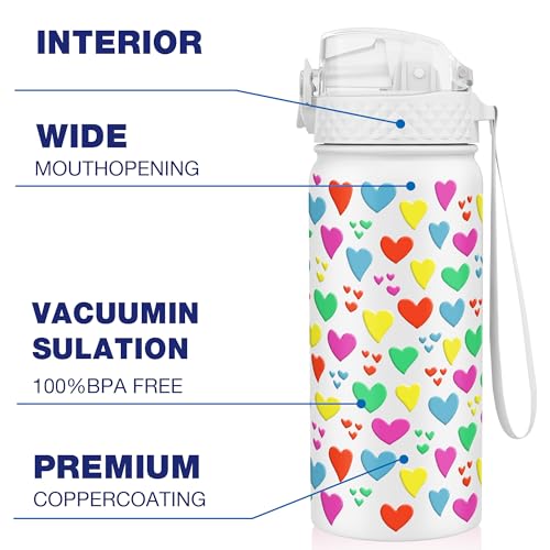 GOPPUS 550ml/18oz Kids Insulated Water Bottle with Straw Cute Double Wall Stainless Steel Child's Small Flask Vacuum Insulated Steel Metal Leak Proof Drink Flask Boys Toddler Girls Flask BPA-Free - Image 4